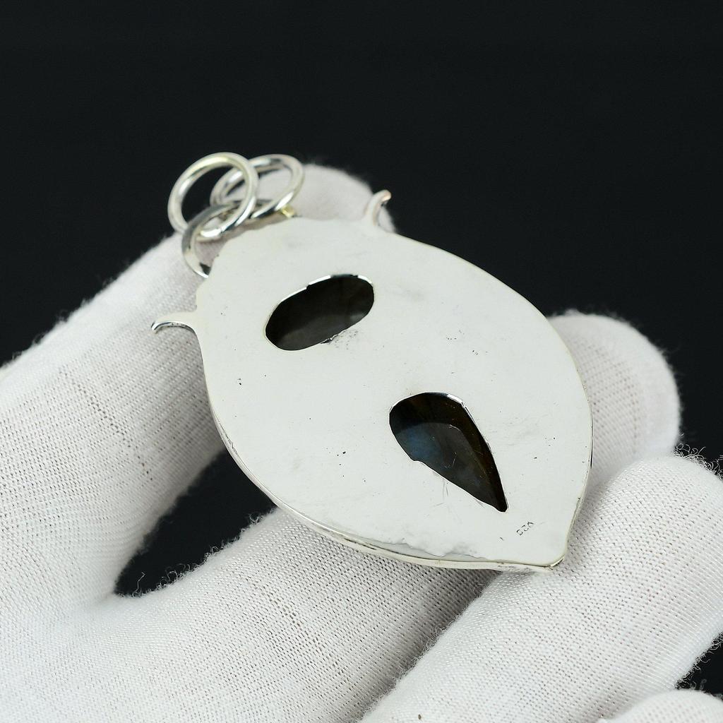 Wisiorek z niebieskiego labradorytu, wisiorek leczniczy, wisiorek ze srebra próby 925, podwójny wisiorek z kamieniem szlachetnym, naturalny wisiorek jubilerski na prezent