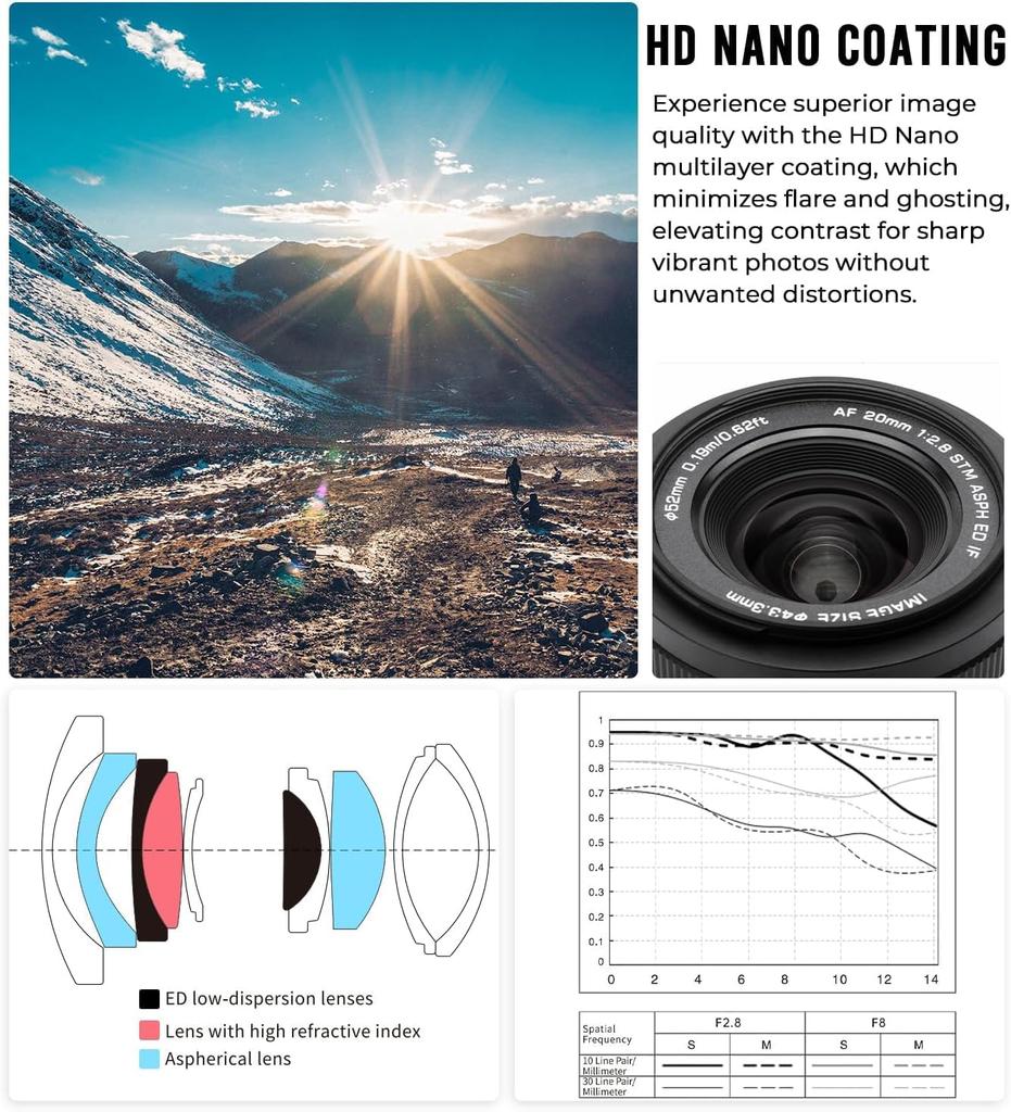 Viltrox 20mm Z Camera Lens Full Size Compatible Wide Angle Auto Focus Lens Compatible with Nikon Z Mount Mirrorless Camera Z5 Z6 Z7 Z6II Z7II Z9 F2.8