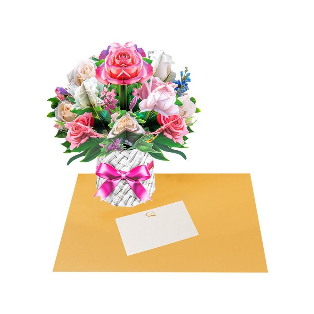 1 Set 13.8inch Holiday Cards Bouquets Foldable Party Invitation Cards Three-dimensional Large Display Tables Handmade Card Gifts