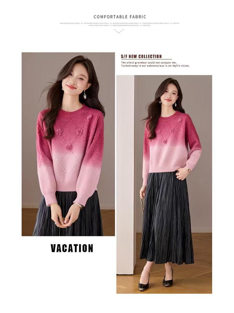 2025 Women's 3D Gradient Wool Sweater, Autumn/Winter, Long-Sleeve, Loose Fit