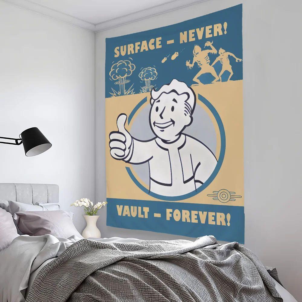 A bedroom tapestry in the style of the retro game Fallouts 75x100