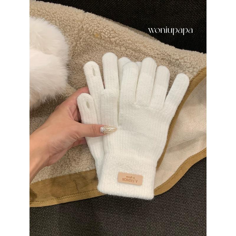 Atmosphere Solid Color Knitted Warm Gloves for Women In Autumn and Winter Korean Touch Screen New Student Versatile Anti Freeze Gloves
