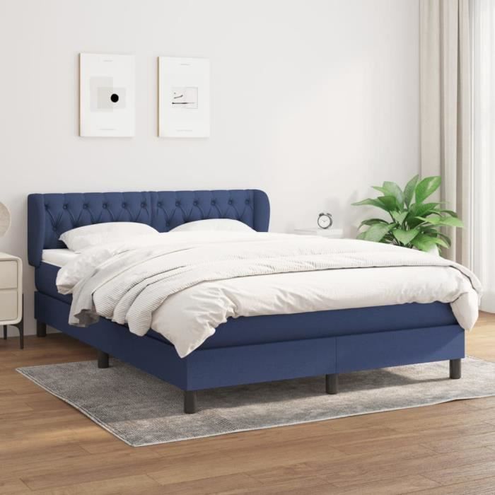 3126483 vidaXL Lit à sommier tapissier avec matelas Bleu 140x190 cm Tissu