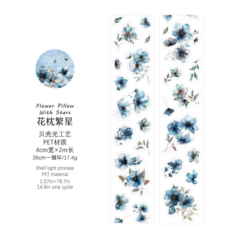 

40mm * 2m/roll PET Retro flower ice crystal shell light die-cutting sticker tape DIY diary album aesthetic scrapbook sticker