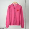 Cardigan a V in Maglia Giapponese con Cuori Rossi - Versatile Maglione in Lana per l'Autunno