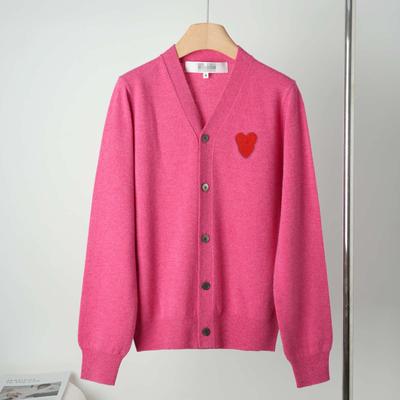 Cárdigan de Punto Japonés con Cuello en V y Corazones Rojos - Suéter de Lana Versátil para Otoño