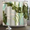 Mid Century Abstract Boho Shower Curtain Green Leaf Plant Modern Arch Sun Minimalist Nordic Waterproof Bathroom Bath Curtain