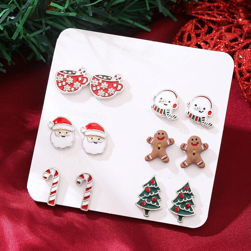 Christmas Stud Earring Set: Reindeer, Santa Claus, Bell & Cartoon Characters