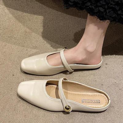 European and American Style Half Slippers Women's 2025 Retro Small Square Head Flat Bottom Bag Head Sandals Fashion Wear Lazy Gentle Single Shoes
