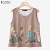 ZANZEA Women Casual Round Neck Summer Sleeveless Print Tank Tops