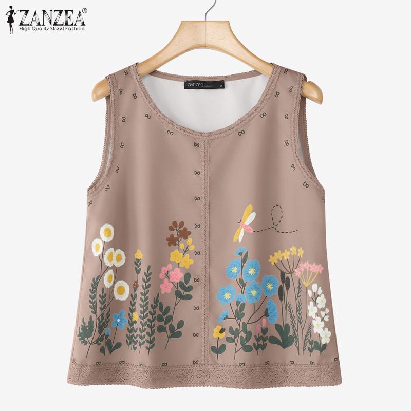 ZANZEA Women Casual Round Neck Summer Sleeveless Print Tank Tops