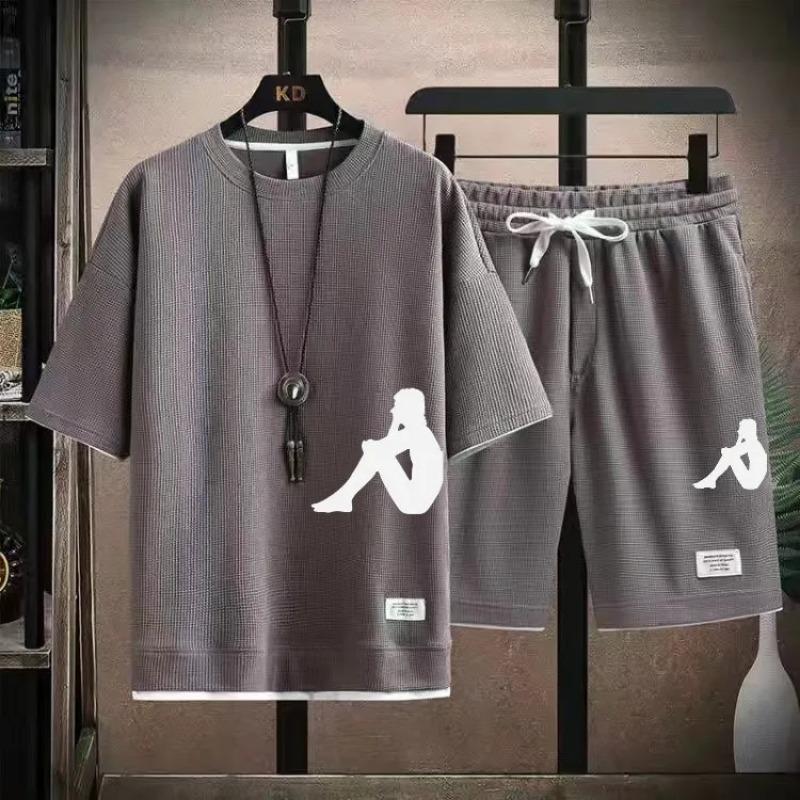 

Летние мужские комплекты, модный корейский спортивный костюм, мужские футболки с коротким рукавом + спортивные шорты, мужской повседневный костюм для мужчин, мужская одежда, мужские комплекты для бега XXXL
