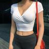 New Summer Black Sexy V-neck T-shirt Short Sleeve Y2k Crop Top Women Clothes Streetwear Korean Fashion… More