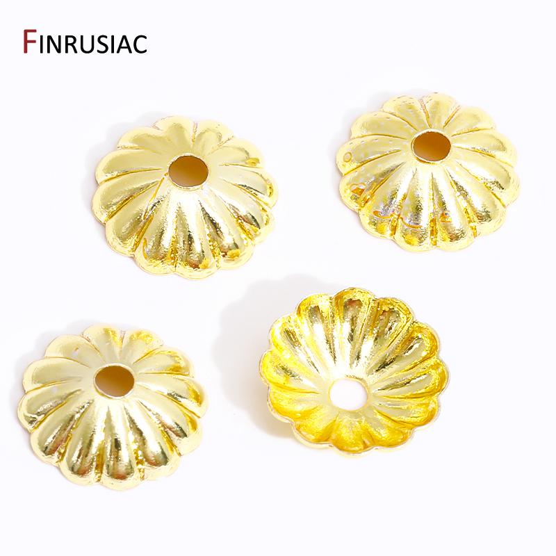 DIY Bracelet Necklace Making Supplies 14/18K Gold Plated Brass Beads Caps Flower End Caps For Beading Jewelry Making Accessories