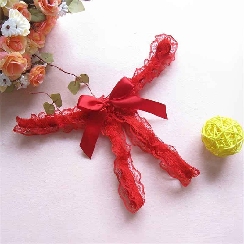 Sexy Bow Lace Thongs Transparent Open-Crotch Lingerie Women's Underpants