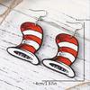 Cartoon cute wooden red and white splicing hat earrings retro simple ladies pie vacation gift