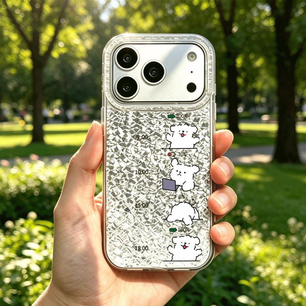 Phone Case for iphone 13 Air 15 XS Max 14 XR 16 Plus 11 17 Pro 12 18 Pro Max Daily Puppy Routine Silver Cracked Texture Shockproof Cover