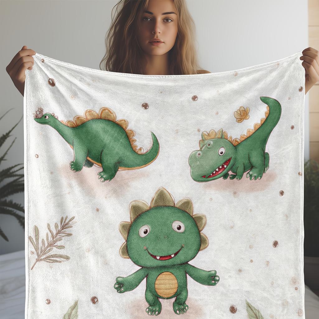 1pc Flannel Blanket, Cute Dinosaur Cartoon Design Print Blanket, Warm and Soft for Sofa Bed Car Office Camping Travel, All-Seaso