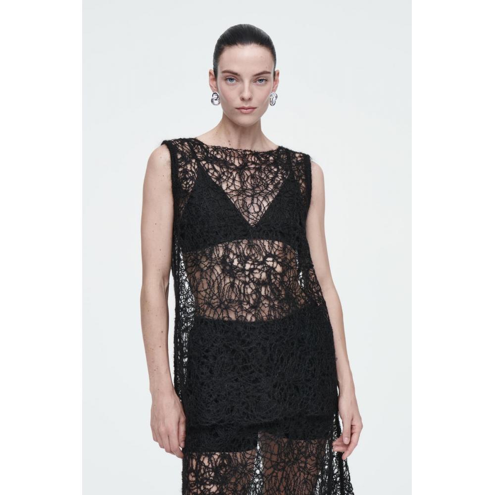 

Cos Japan Прозрачная вышитая майка из мохера Black/XS