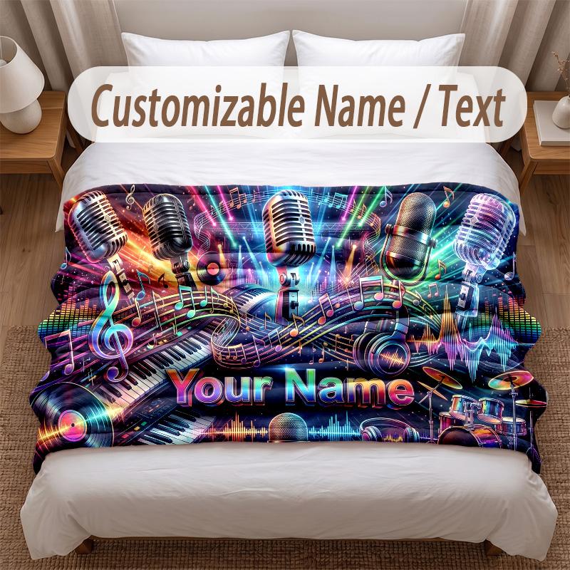Music General Theme Soft Blanket Personalized Custom Name Text Print Warm Blanket Home Sofa Bedroom Decor