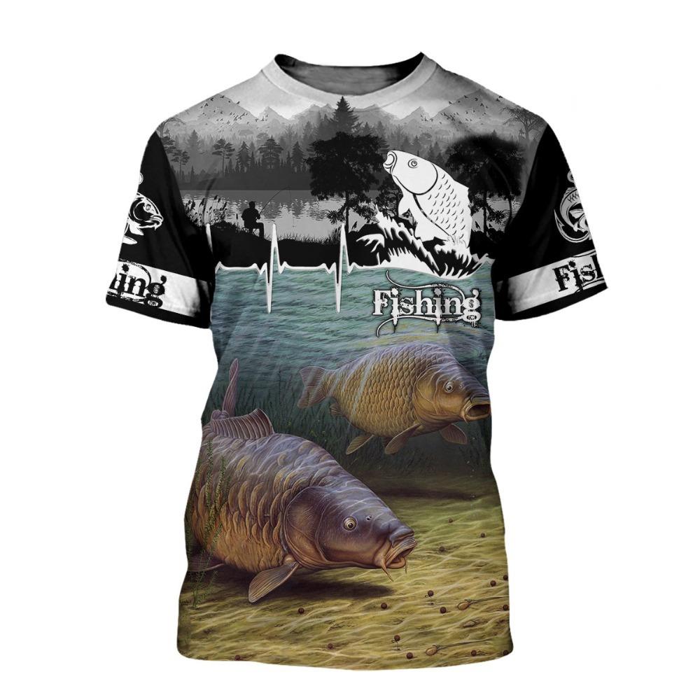Children's Printed T-shirt Fishing Man Top New Leisure 3D Fashion Outdoor Fishing Male and Female Infant Children Short Sleeve