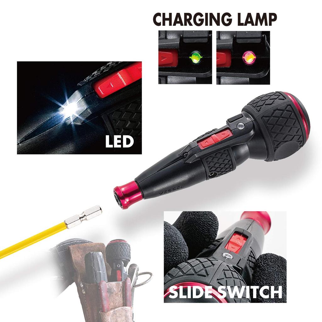VESSEL Electric Ball Grip Driver with 5 Bits, Dendoraboru 220USB-5