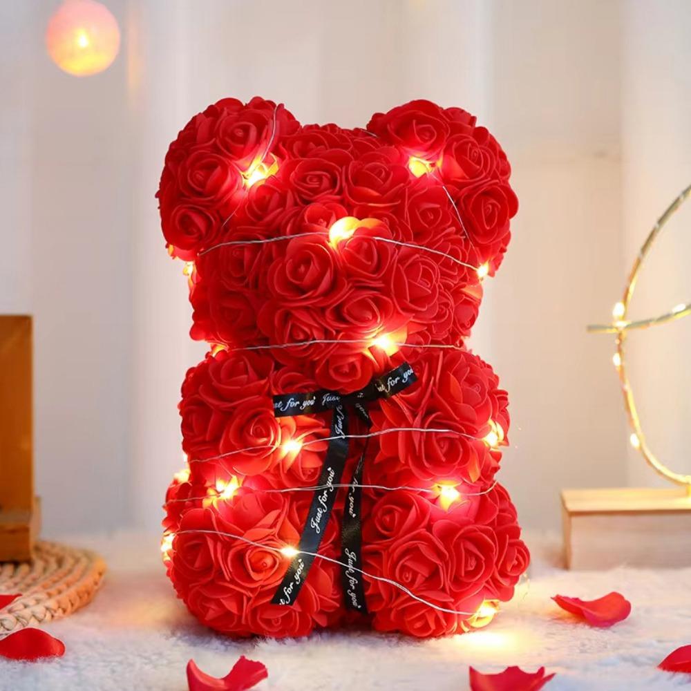 28cm Artificial Teddy Rose Multicolors with LED Strip Flower Bear Romantic Valentines Day Gift Girlfriend Women Anniversary Bear