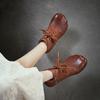 Johnature Genuine Leather Side Zipper Round Toe Coarse Heel Short Boots Versatile Women's Shoes