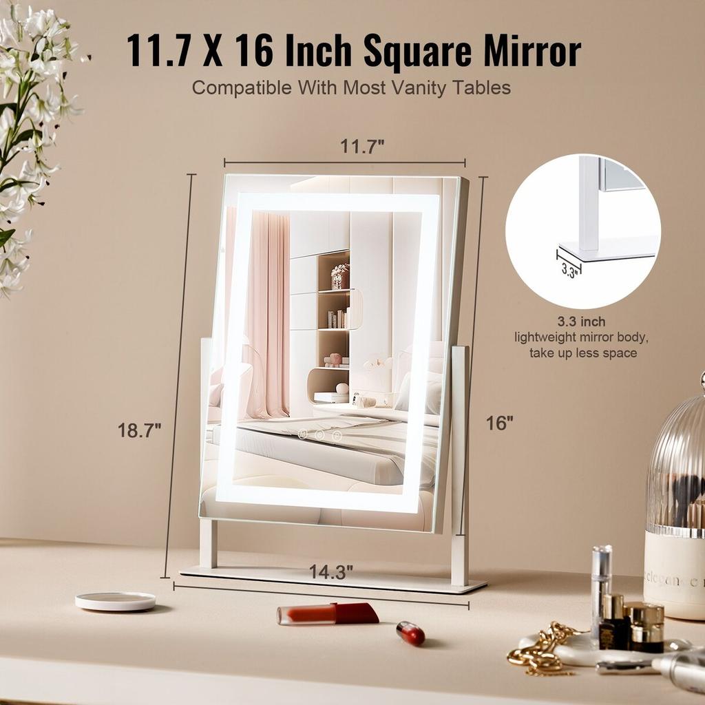 Lighted Makeup Mirror 3 Color Vanity with 5X Magnification 16.1x11.8 in