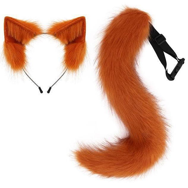Halloween Cos Simulation Fox Plush Tail Cute Accessories Animal Tail Cat Ears Headband Headdress