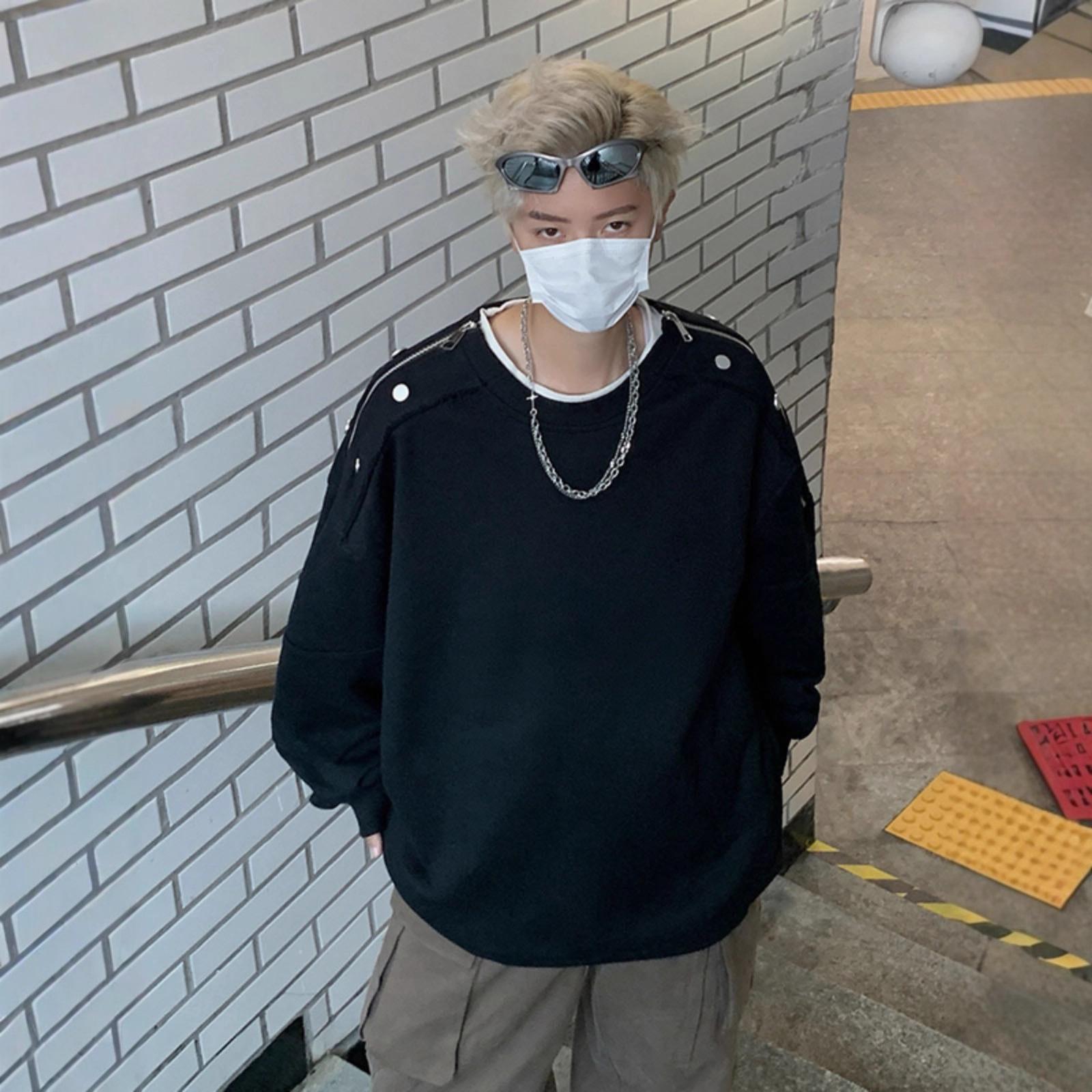 

Мужской свитер с круглым вырезом, осенний, уличный, в стиле ретро, свободный и универсальный, повседневный, парный топ XXXL чёрный