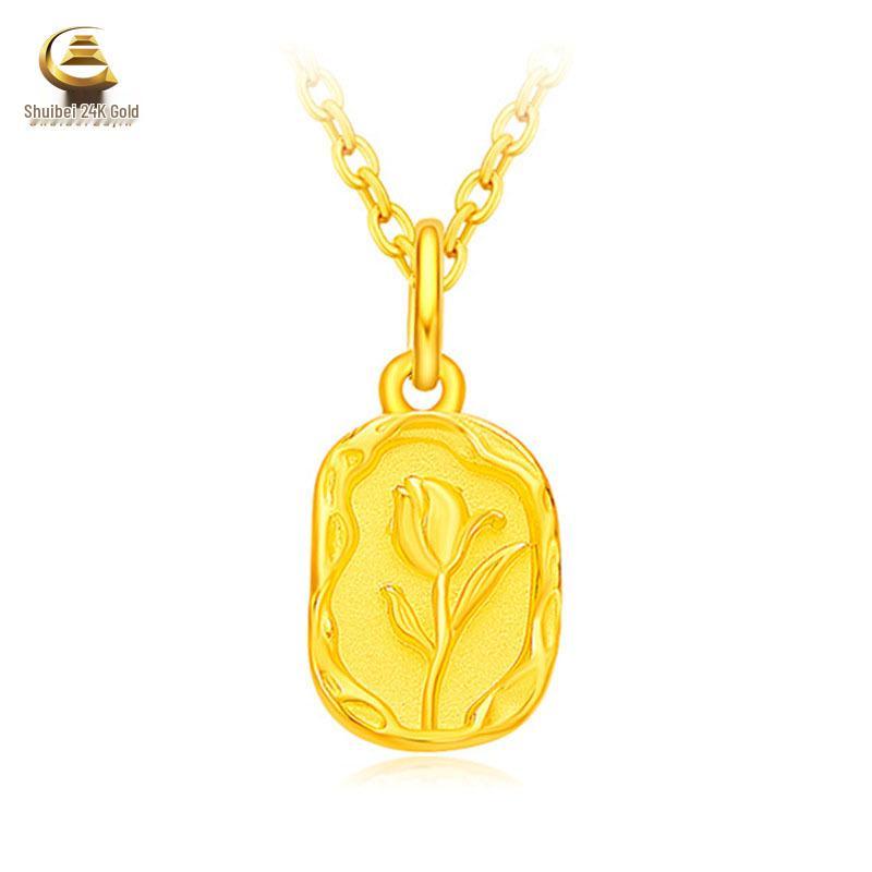 Rose Flower Crown Pure Gold 999 Pendant Set for Women - Qixi Valentine's Day Gift