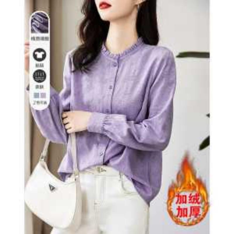 New Velvet Autumn Winter Shirts for Women Fashion Long-sleeved Slim Western Style Simple Versatile Shirt Tops