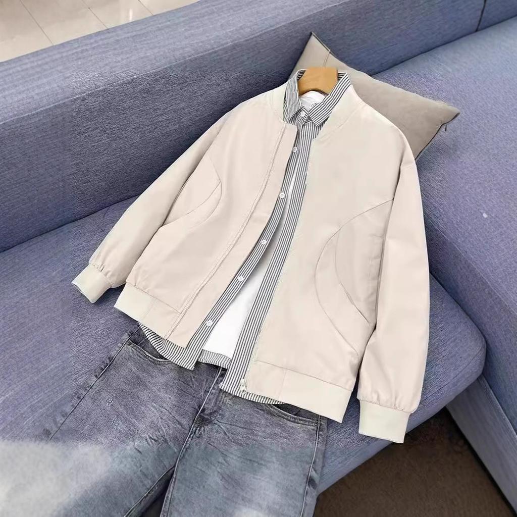 American simple bomber jacket men's spring and autumn retro street versatile jacket trendy brand casual loose baseball jersey