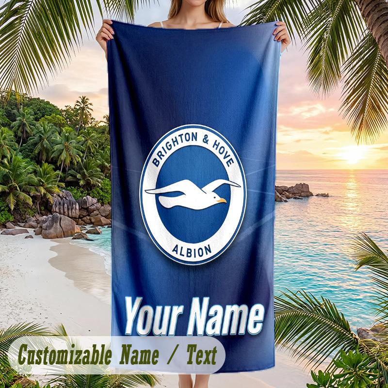 Beach Towel Brighton & Hove Albion Football Print Custom Name Text Soft Towel for Swimming Pool