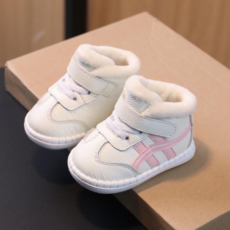 

High-Top Warm Cotton Toddler Shoes for Boys (1-3 Years) - Soft Sole, Velvet Lining, Walking Sneakers for Autumn & Winter Size 25: Insole 15cm рожевий