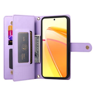 Para Oppo Reno14 5G (Global) Funda Billetera con Bolsillo con Cremallera de Cuero para Teléfono con Correas