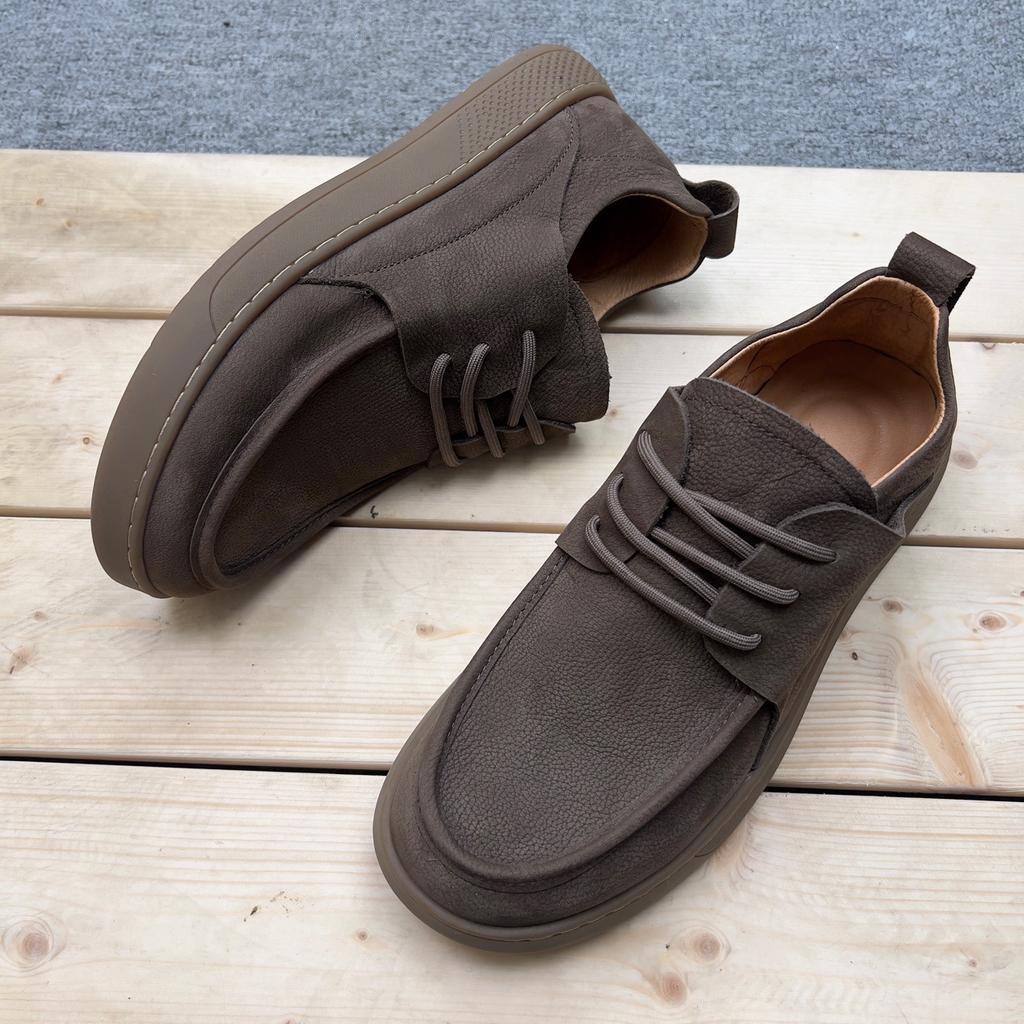 Leather men's shoes 2026 casual lace up soft sole retro style frosted versatile wide head men's leather shoes