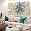 Grande Arte em Tela Floral Azul e Branca - Decoração de Parede Minimalista Nórdica Moderna para Sala de Estar ou Quarto, Pôster Texturizado Sem Moldura