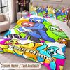Custom Name Text 3Pcs Bedding Set Rainbow Friends Duvet Cover And Two Pillowcases