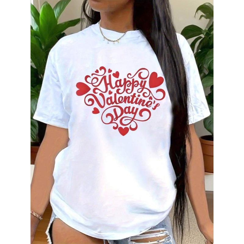 European size Happy Valentine's Day Heart Design TShirt for Women Cute Romantic Valentine's Day Gift Red