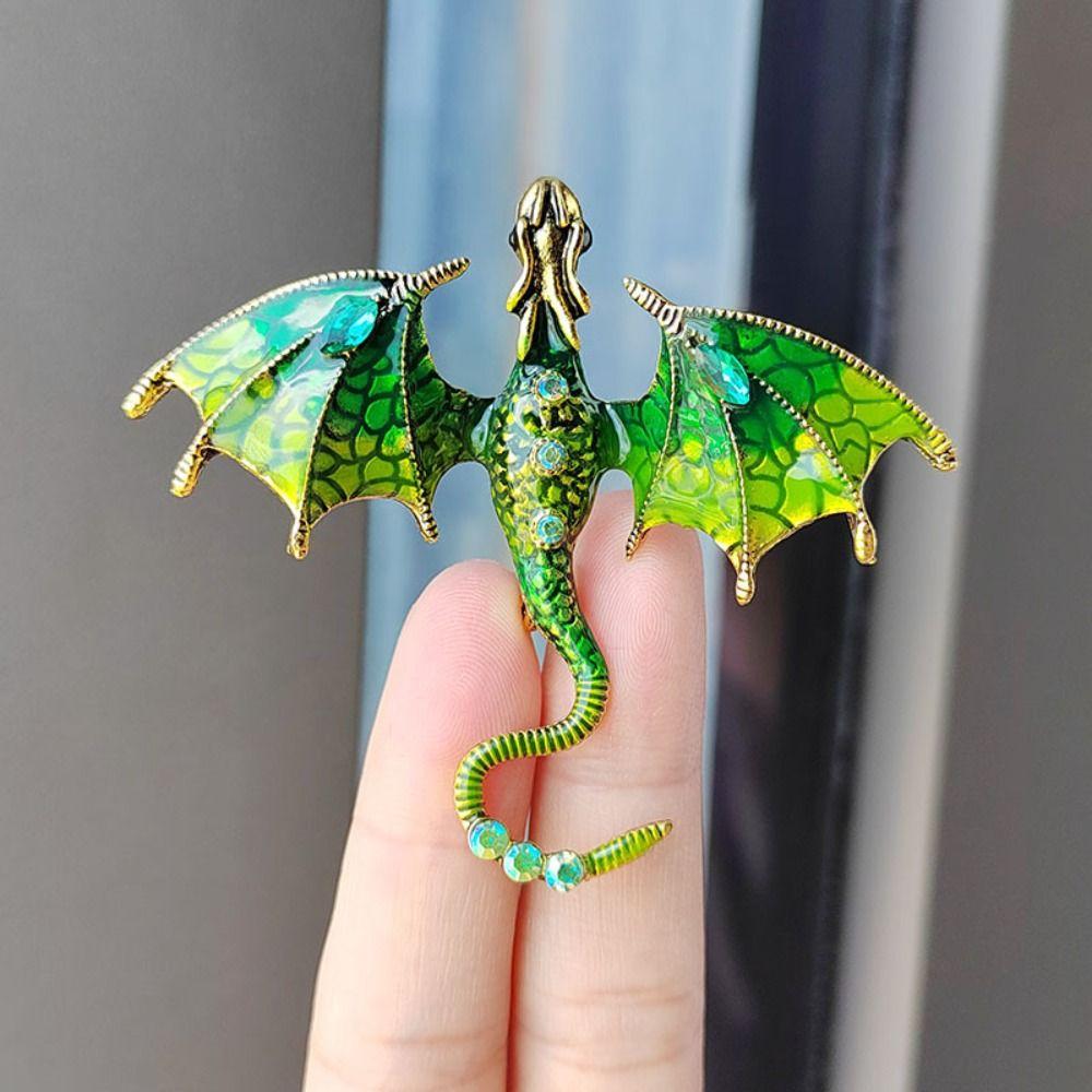 Vintage Enamel Dragon Brooches Jewelry Flying Dragon Brooch Office Rhinestone Brooch Pins