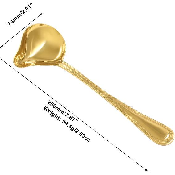 2 Pcs Stainless Steel Sauce Ladle with Pouring Spout, Long Handle Soup Ladle Gravy Ladle Sauce Drizzle Spoon Soup Spoon(Gold)