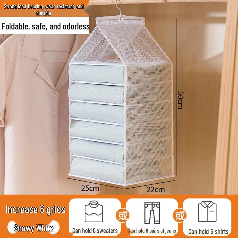 Hanging Trousers Clothes Storage Bag - Layered PVC Divider for Household Use