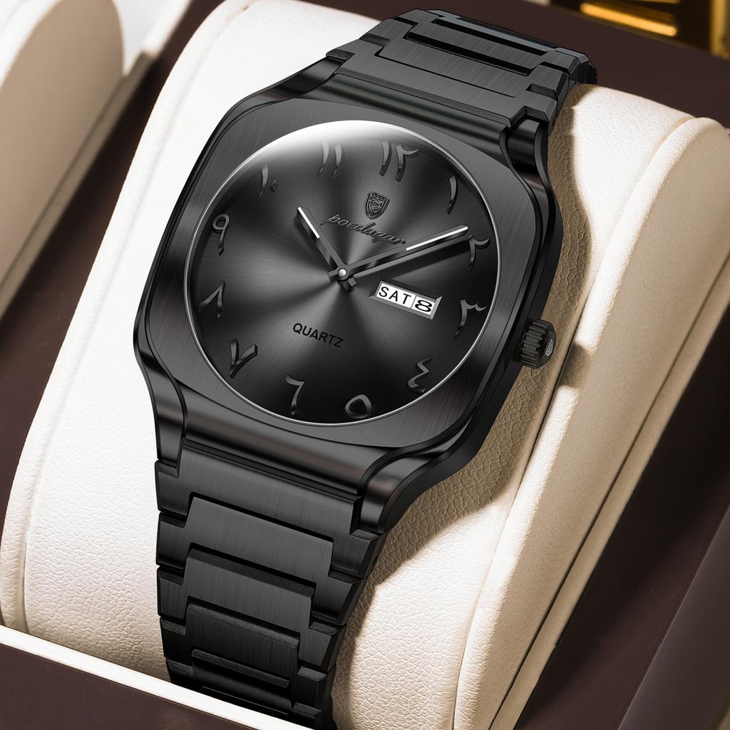 POEDAGAR Luxury Man Wristwatch Original Business Stainless Steel Quartz Watch Waterproof Date Men's Watches Week Clock Reloj
