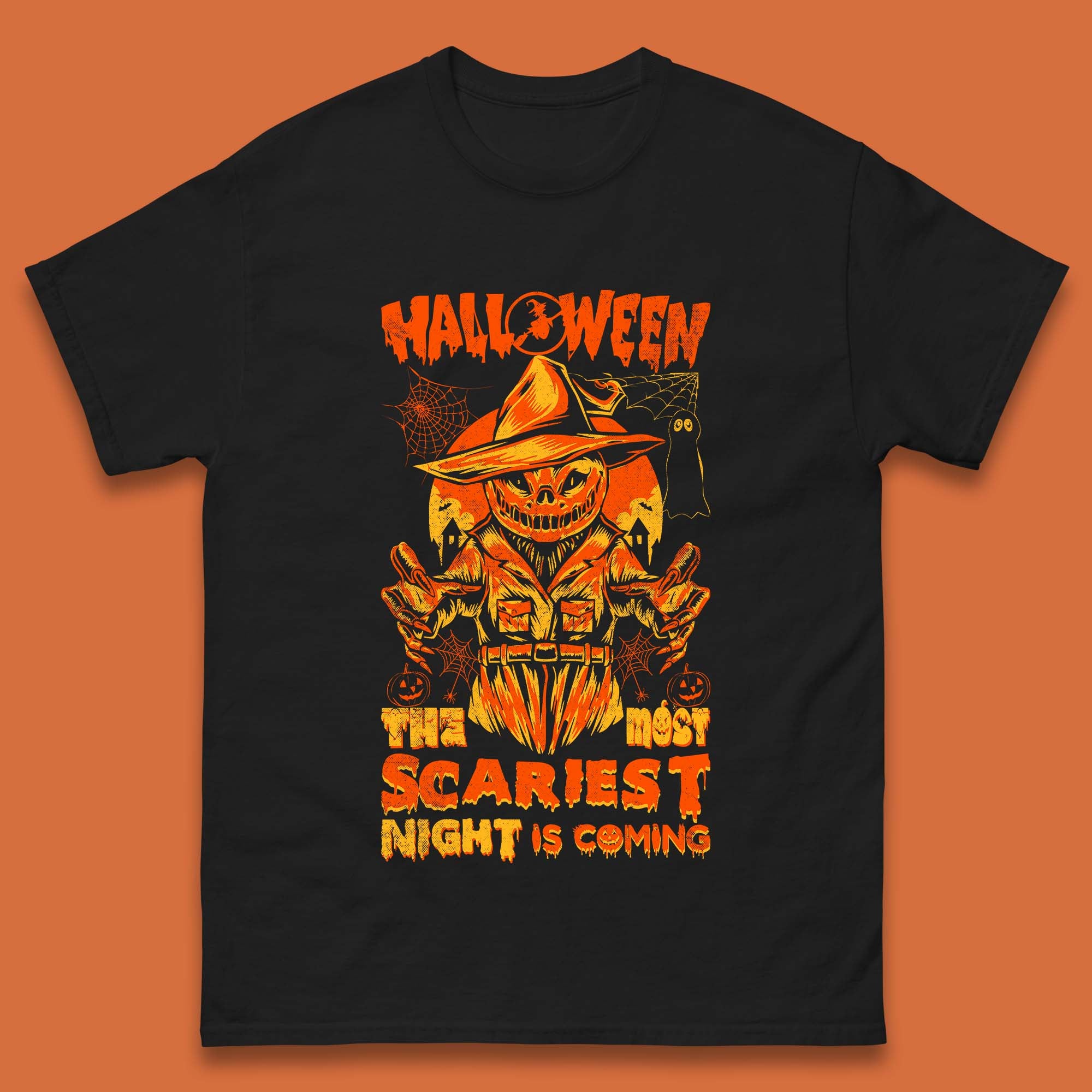 Halloween The Most Scariest Night Is Coming Halloween Scarecrow Jack O Lantern Scary Night Mens Tee Top 4XL