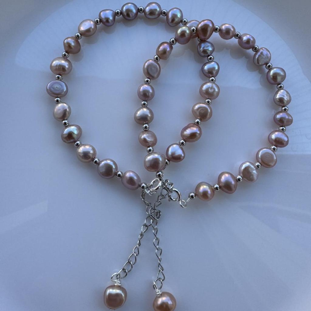 Baroque Pink & Purple Freshwater Pearl S925 Sterling Silver Irregular Bracelet