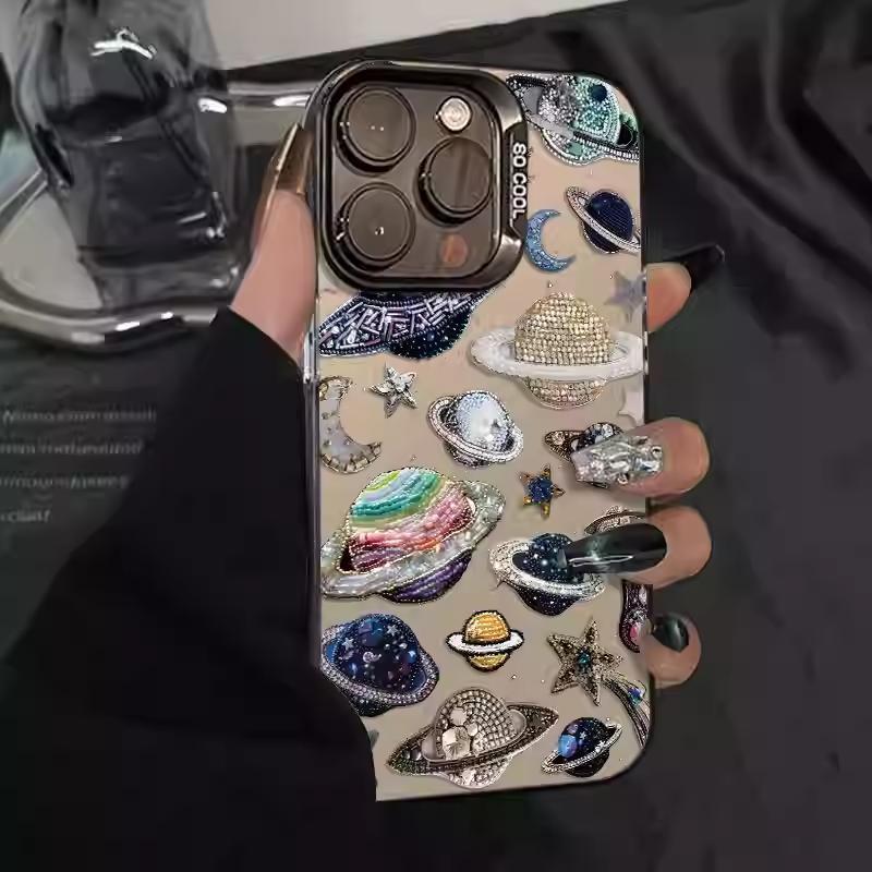 Starry Planet Bling Phone Case For IPhone 17 16 15 14 Pro 13 12 11 Pro Max 15 Plus 16E 17 Air Shockproof Cover Dustproof Casing