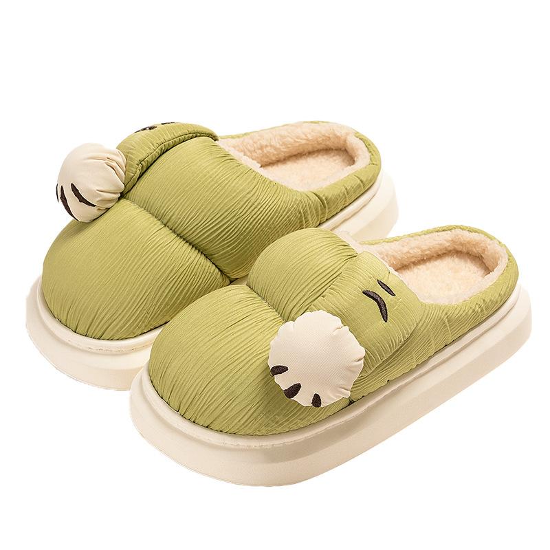 

Модные зимние осенние домашние хлопковые тапочки для женщин и мужчин, милые мультяшные тапочки с кошачьей лапкой, пушистые туфли, нескользящие, мягкие плюшевые, парные домашние тапочки 36-37 зелёный