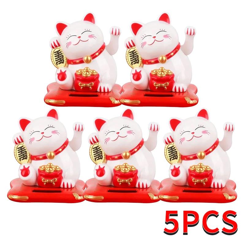 1-10PCS Lucky Beckoning Cat Solar Powered Waving Wealth Good Fortune Awaits Solar-Powered Ornaments For Home, Office, And C